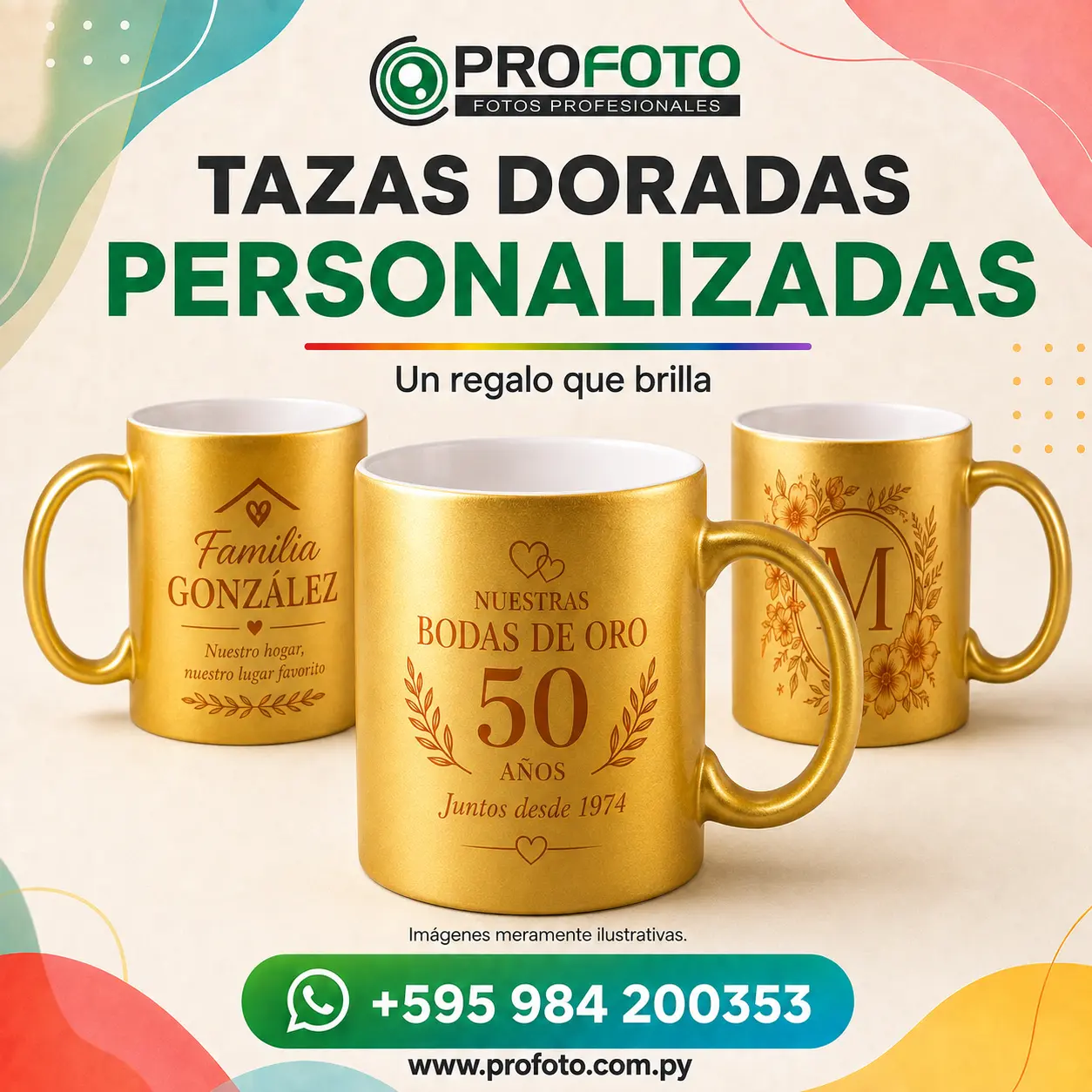 Taza dorada personalizada por PROFOTO